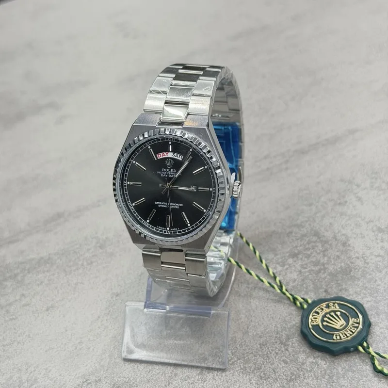 Relógio Rolex Prata Day-Date Mostrador Preto