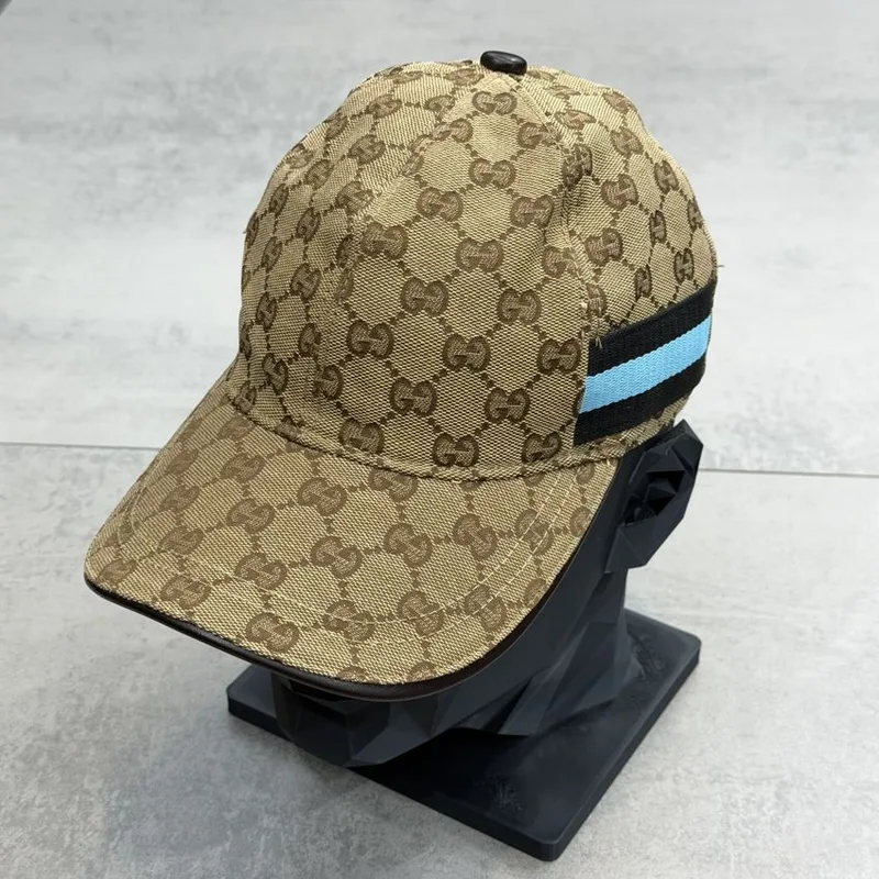Boné Gucci Monograma Bege Faixa Azul