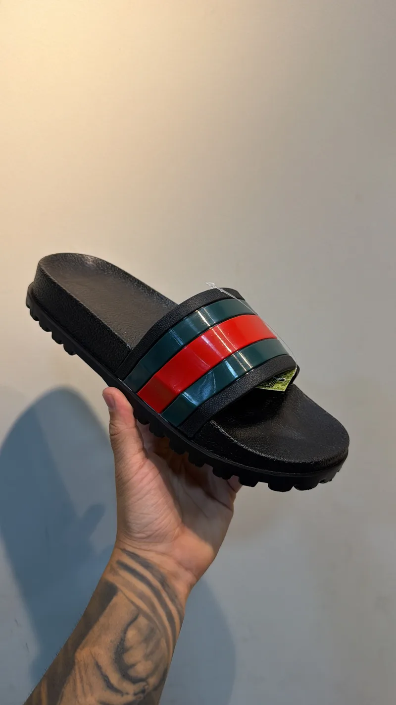 Slide Web Gucci Preto/Vermelho/Verde