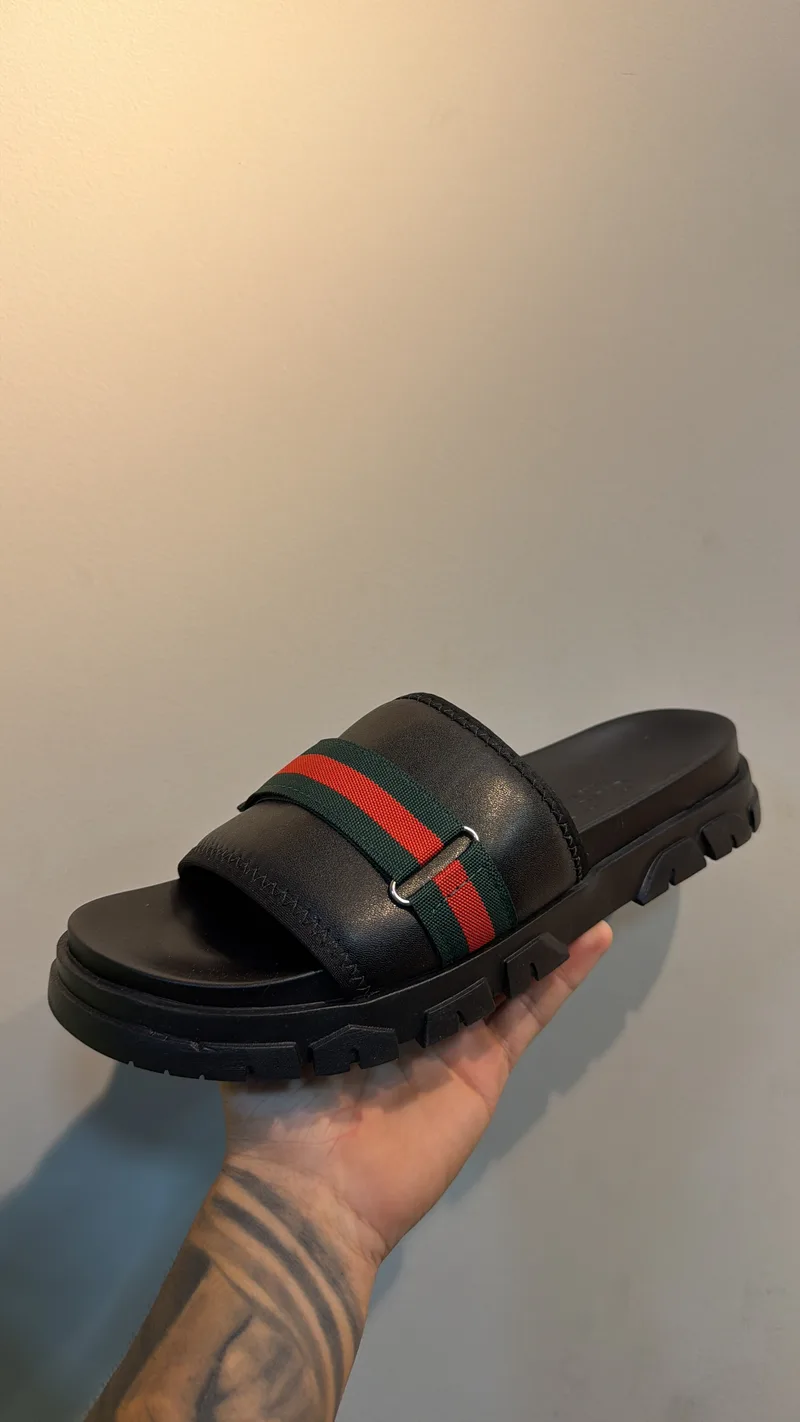 Slide Gucci Preto/Vermelho/Verde Pano