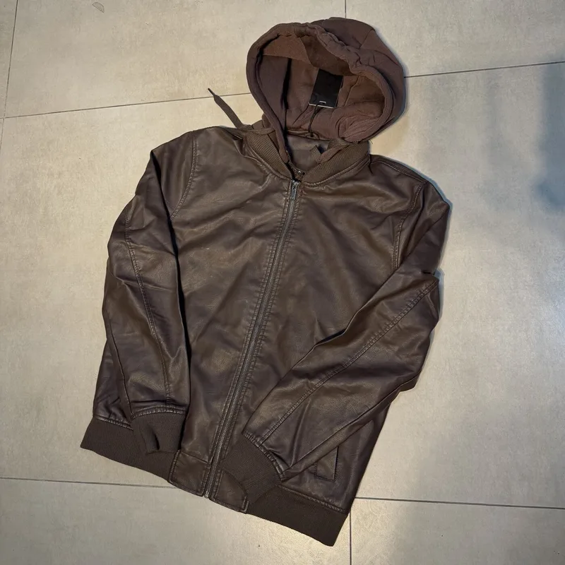 Jaqueta de Couro Pacific Blue com Capuz Removível