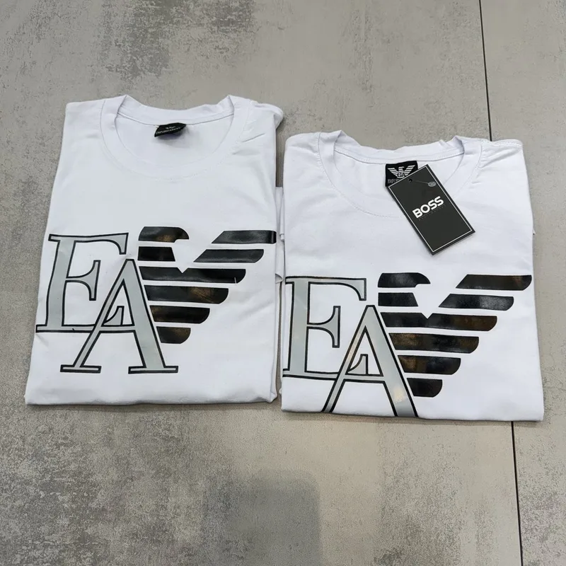 Camiseta Armani 013 - Emporio Armani branca logo EA preto/cinza
