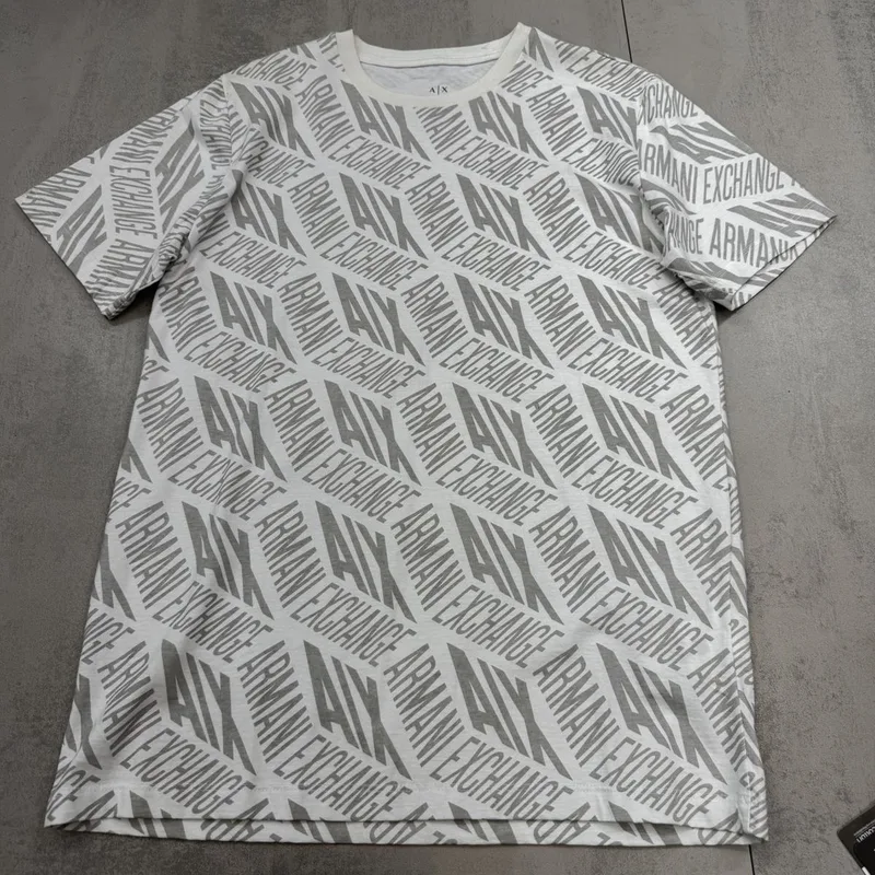 Camiseta Armani 015 - Armani Exchange branca monograma cinza