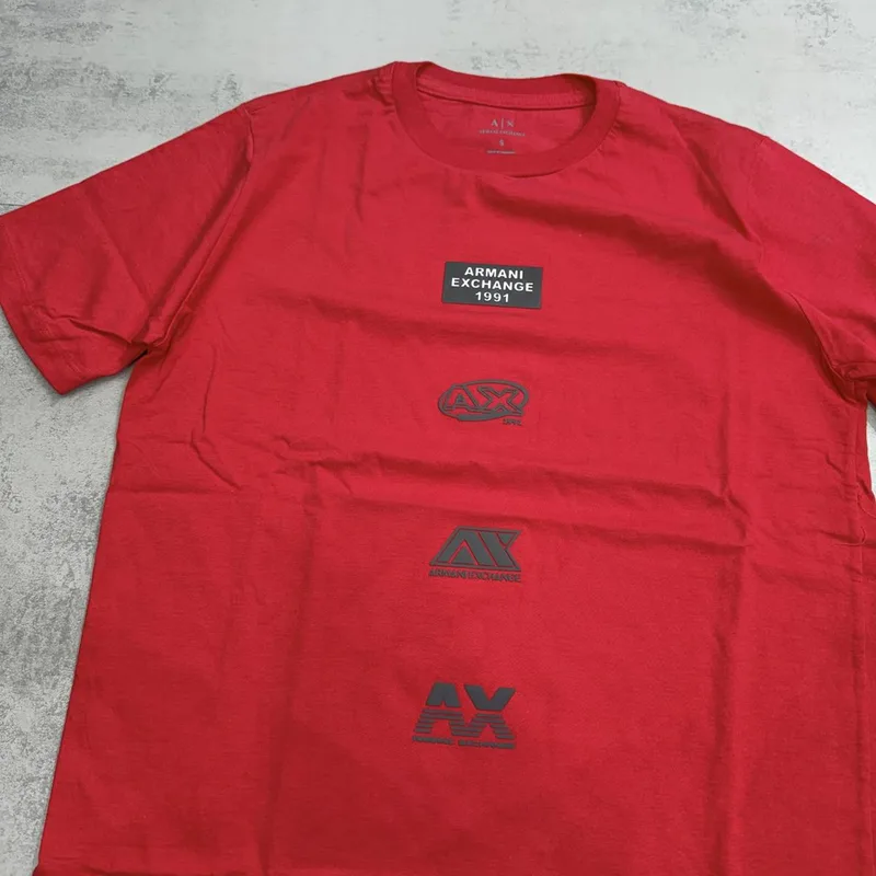 Camiseta Armani 037 - Armani Exchange vermelha múltiplos logos A|X