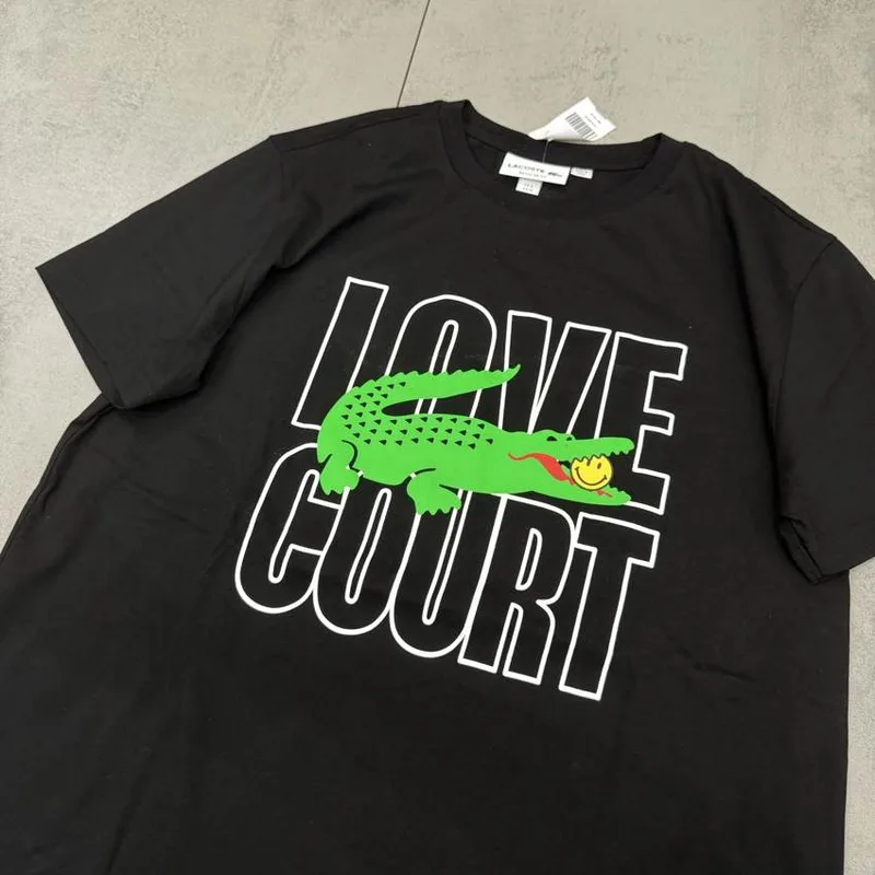 Camiseta Lacoste preta Love Court crocodilo verde