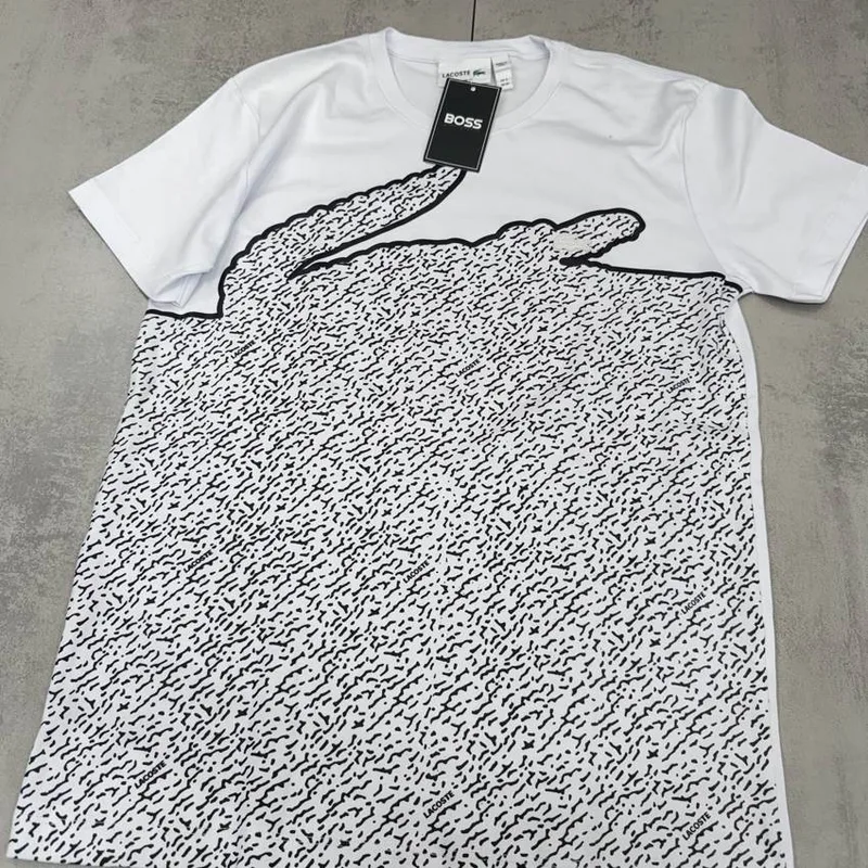 Camiseta Lacoste branca crocodilo gigante preto