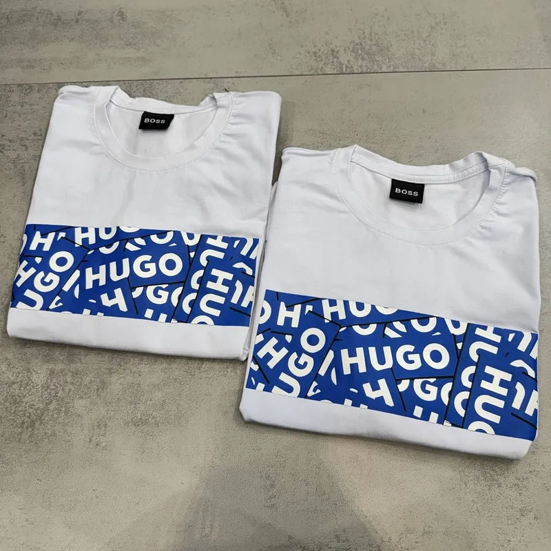 Camiseta Boss branca faixa azul HUGO