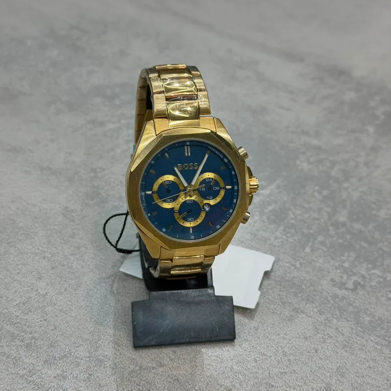 Relógio Boss Dourado Fundo Azul Mod. 4