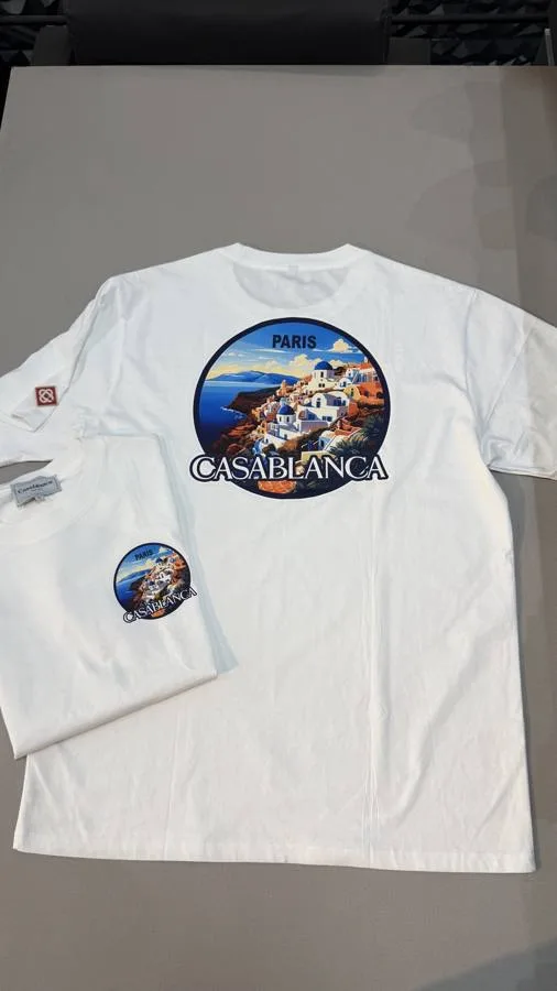 Camiseta Casablanca oversized branca Paris paisagem mediterranea costas miniestampa frontal